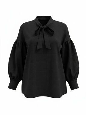 TEIJA Navy Blue Seersucker Puff Sleeve Blouse Size 12
